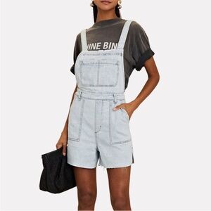WeWoreWhat Light Blue Denim Slit Overall Shorts